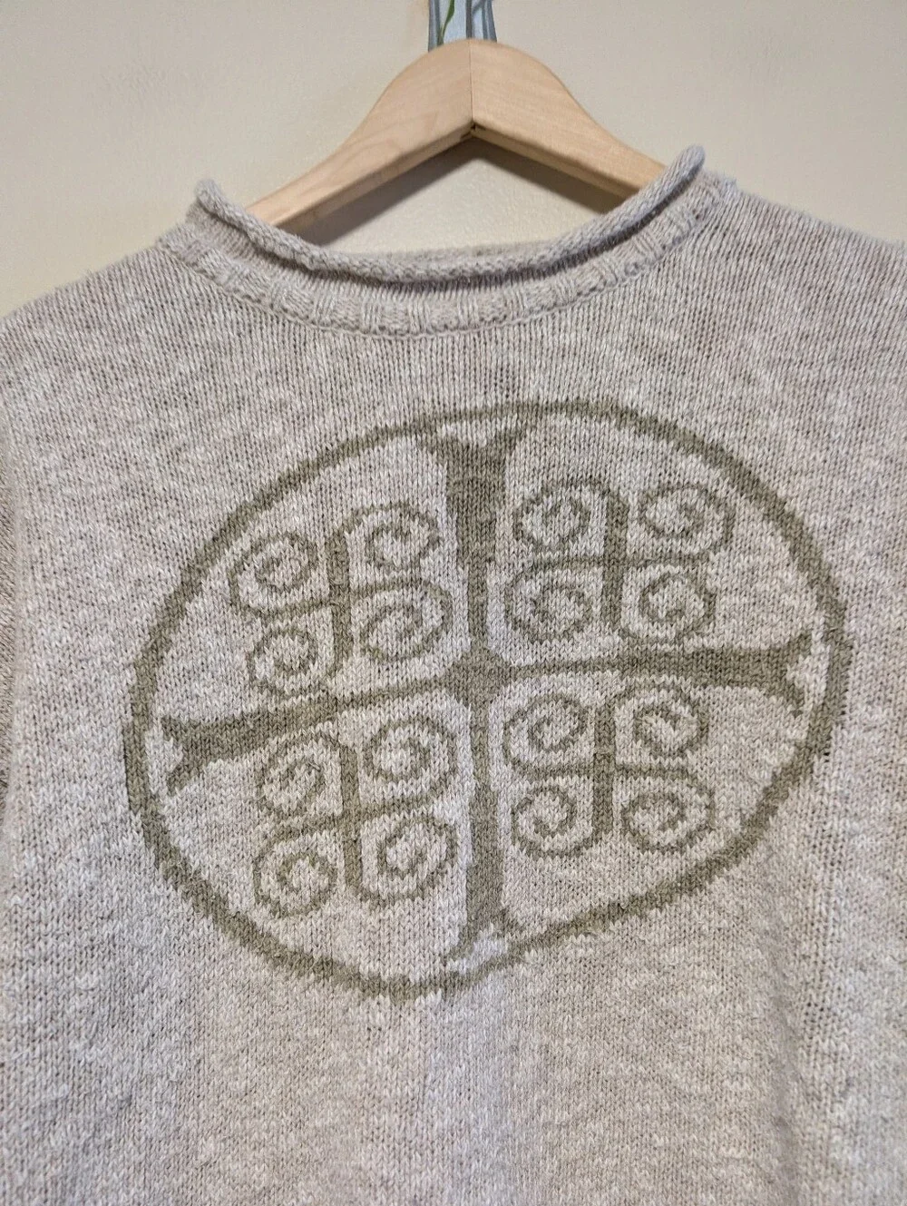 Tivoli Handknit Cotton Linen Celtic Knot Sweater Oatmeal Ireland